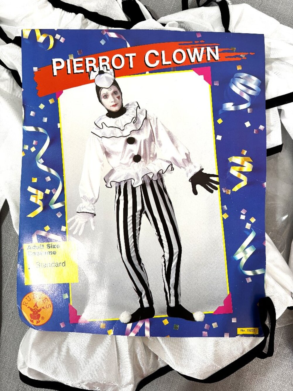 Rubie’s Pierrot Blk White French Clown NWT NOS Standard Size #15233